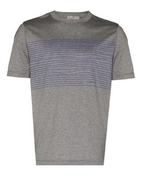 T-shirt à col rond à rayures horizontales gris Canali