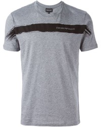 T-shirt à col rond à rayures horizontales gris Emporio Armani
