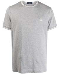 T-shirt à col rond à rayures horizontales gris Fred Perry