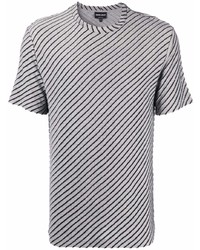 T-shirt à col rond à rayures horizontales gris Giorgio Armani