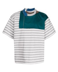 T-shirt à col rond à rayures horizontales gris Kolor