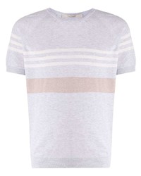 T-shirt à col rond à rayures horizontales gris La Fileria For D'aniello