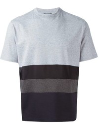 T-shirt à col rond à rayures horizontales gris Lanvin