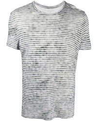 T-shirt à col rond à rayures horizontales gris Majestic Filatures