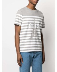 T-shirt à col rond à rayures horizontales gris MAISON KITSUNÉ