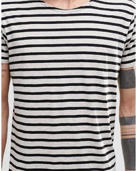 T-shirt à col rond à rayures horizontales gris Cheap Monday
