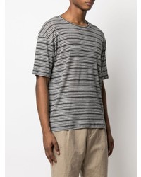 T-shirt à col rond à rayures horizontales gris Saint Laurent