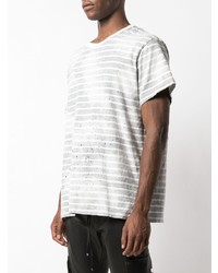 T-shirt à col rond à rayures horizontales gris Amiri