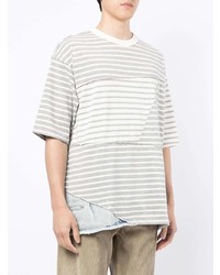 T-shirt à col rond à rayures horizontales gris FIVE CM