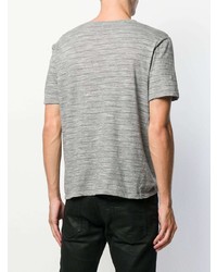 T-shirt à col rond à rayures horizontales gris Saint Laurent