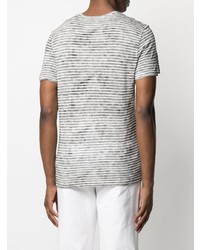 T-shirt à col rond à rayures horizontales gris Majestic Filatures