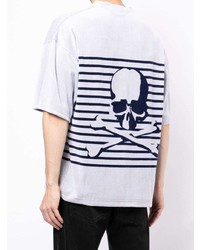 T-shirt à col rond à rayures horizontales gris Mastermind World