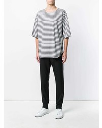 T-shirt à col rond à rayures horizontales gris Eleventy