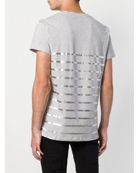 T-shirt à col rond à rayures horizontales gris Balmain