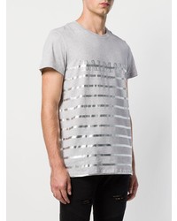 T-shirt à col rond à rayures horizontales gris Balmain