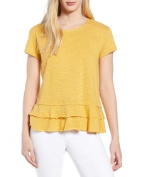 T-shirt à col rond à rayures horizontales jaune