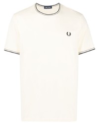T-shirt à col rond à rayures horizontales jaune Fred Perry