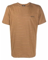 T-shirt à col rond à rayures horizontales marron clair A.P.C.