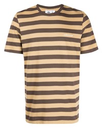 T-shirt à col rond à rayures horizontales marron clair adidas
