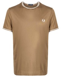 T-shirt à col rond à rayures horizontales marron clair Fred Perry