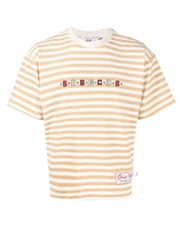 T-shirt à col rond à rayures horizontales marron clair Gcds