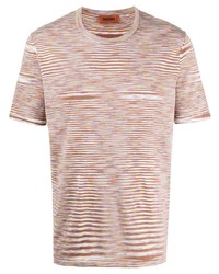 T-shirt à col rond à rayures horizontales marron clair Missoni