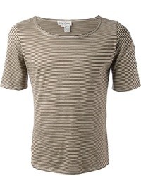 T-shirt à col rond à rayures horizontales marron clair Oleg Cassini