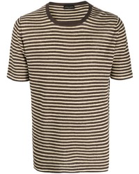 T-shirt à col rond à rayures horizontales marron clair Roberto Collina