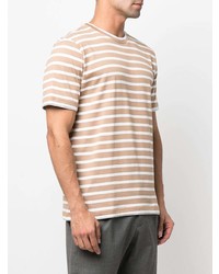 T-shirt à col rond à rayures horizontales marron clair Eleventy
