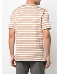 T-shirt à col rond à rayures horizontales marron clair Eleventy