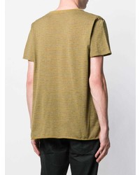 T-shirt à col rond à rayures horizontales marron clair Saint Laurent