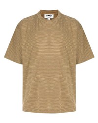 T-shirt à col rond à rayures horizontales marron clair YMC