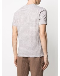 T-shirt à col rond à rayures horizontales marron Brunello Cucinelli