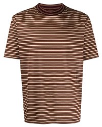 T-shirt à col rond à rayures horizontales marron Lanvin