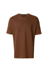 T-shirt à col rond à rayures horizontales marron Roberto Collina