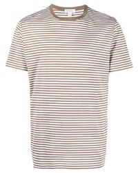 T-shirt à col rond à rayures horizontales marron Sunspel