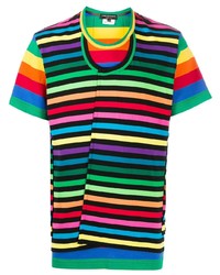 T-shirt à col rond à rayures horizontales multicolore Comme Des Garcons Homme Plus