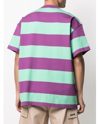 T-shirt à col rond à rayures horizontales multicolore MSGM