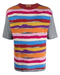 T-shirt à col rond à rayures horizontales multicolore Missoni