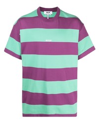 T-shirt à col rond à rayures horizontales multicolore MSGM