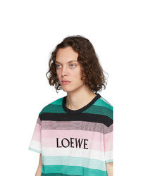T-shirt à col rond à rayures horizontales multicolore Loewe