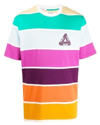 T-shirt à col rond à rayures horizontales multicolore Palace