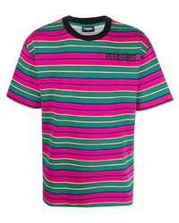 T-shirt à col rond à rayures horizontales multicolore Pleasures
