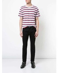 T-shirt à col rond à rayures horizontales multicolore Saint Laurent