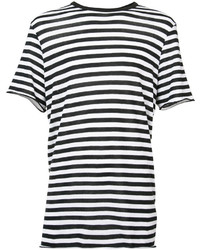 T-shirt à col rond à rayures horizontales noir et blanc Amiri