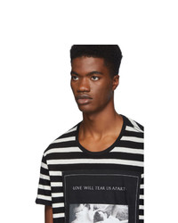 T-shirt à col rond à rayures horizontales noir et blanc R13