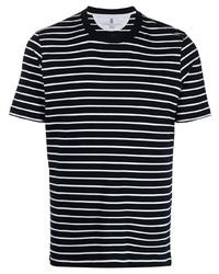 T-shirt à col rond à rayures horizontales noir et blanc Brunello Cucinelli