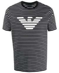 T-shirt à col rond à rayures horizontales noir et blanc Emporio Armani