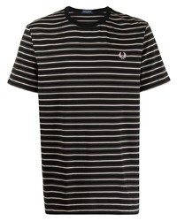 T-shirt à col rond à rayures horizontales noir et blanc Fred Perry