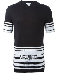 T-shirt à col rond à rayures horizontales noir et blanc Helmut Lang